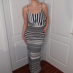 Black White Striped Sheath Maxi Dress